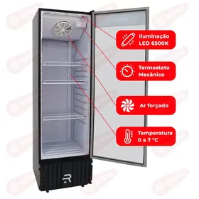 Refrigerador Expositor Preto 400 Litros Porta de Vidro Led Superior 220v Refrimate