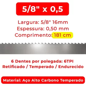 Lâmina Serra Fita 5/8 x 0,5 x 1,81 6TPI Mill
